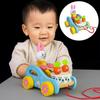 Wooden Bear Pull Toy, Educational & Finger Training, Develops Color Recognition & Balance, Tractor-Style Pull-Back Car for Babies & Toddlers Ages 1,
