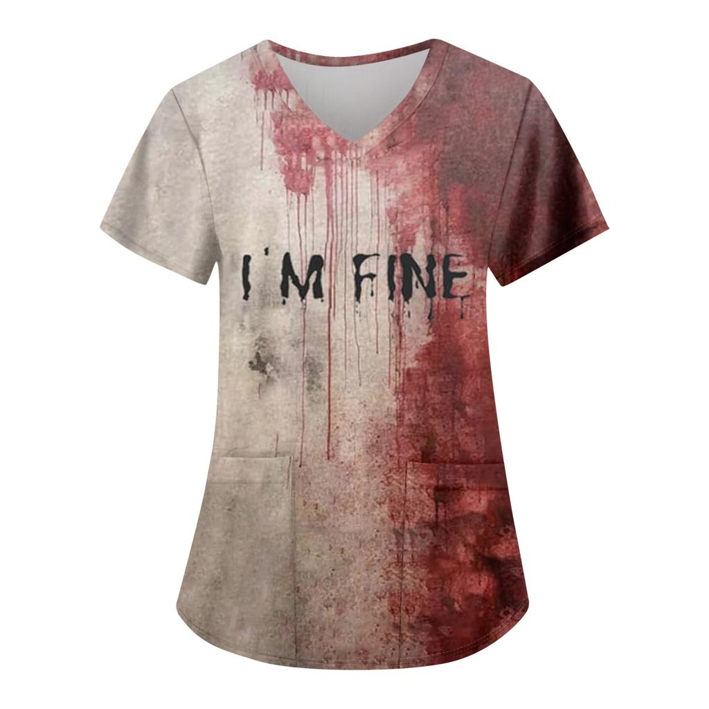 Women's Fashion Casual Halloween Printed Pocket T-shirt Tops