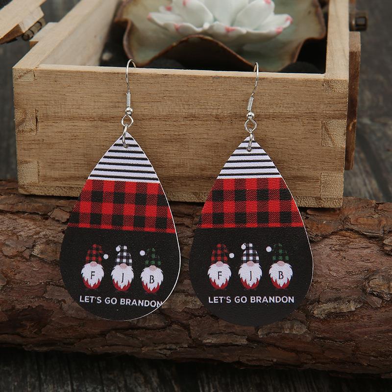 Creative Santa Claus Letter Earrings: Double-Sided Red & Black Plaid Striped Leather Christmas Jewelry