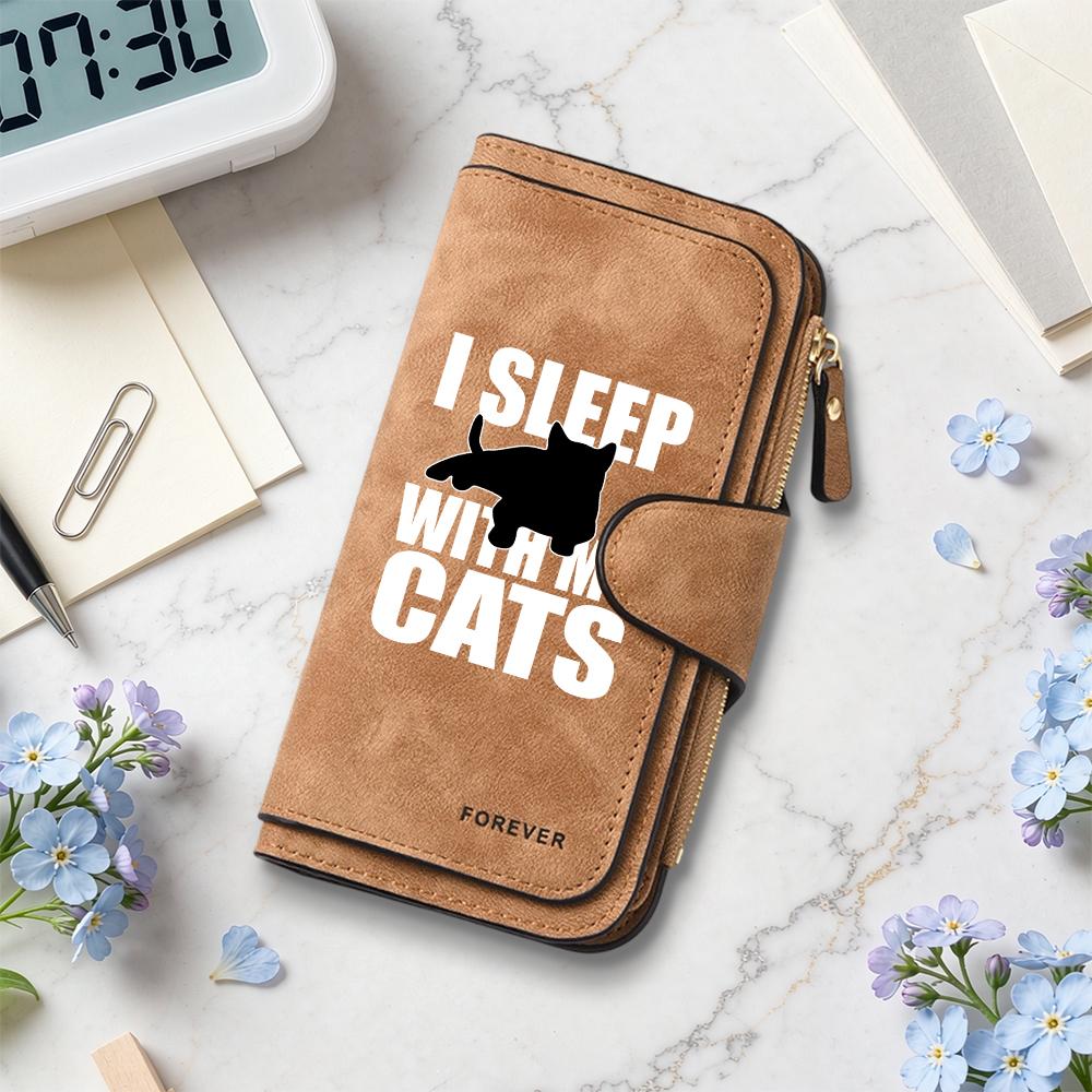 Cute Cat Print Wallet Stylish Casual Large Capacity Long Purse for Daily Use
