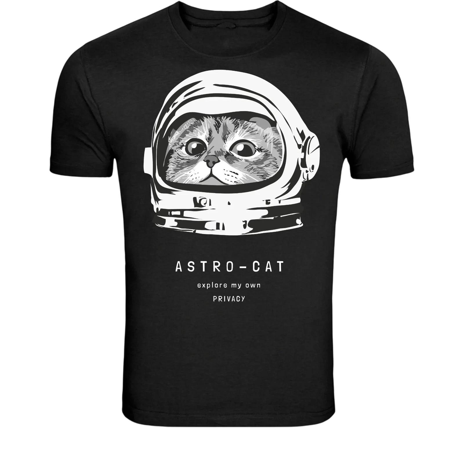 Astro Cat Helmet T-Shirt - Funny Space Cat Graphic Tee S