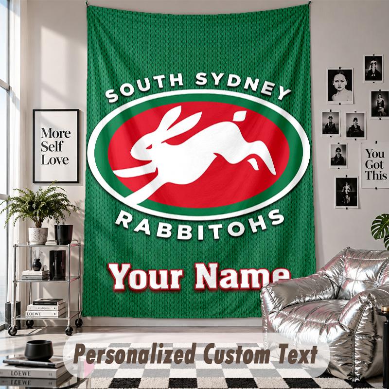 Wall Hanging Tapestry With Custom Name & Text, South Sydney Rabbitohs Decorative Tapestry For Bedroom