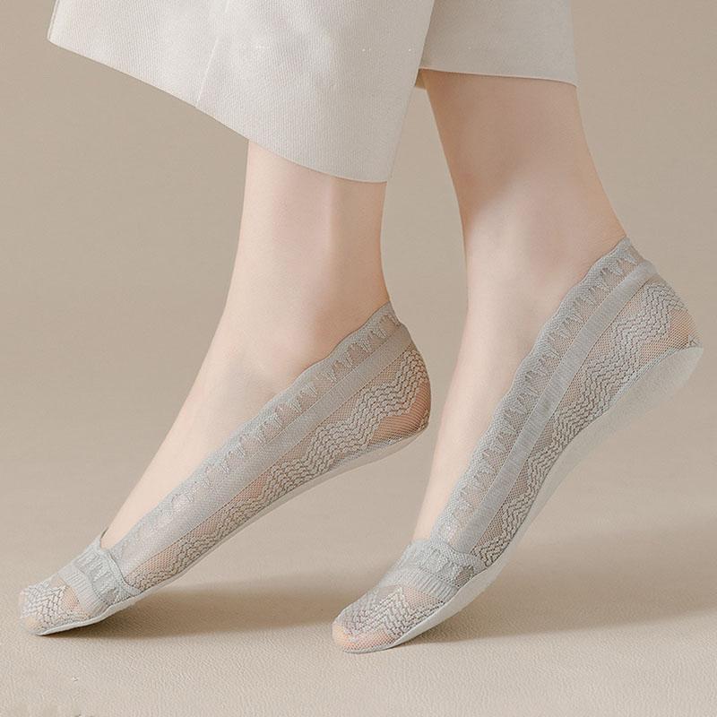 Women's Lace Invisible Stockings Spring/Summer Ultra-Thin Shallow Cut Breathable Silicone Lace Boat Socks Short Socks