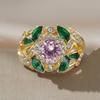 Luxurious Sparkling Round Set with Zircon Leaf Rings, Bridal Engagement Jewelry, Banquet Party Accessories Gifts
