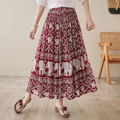 Cotton Satin Plus Size High Waist Vintage Summer Casual Loose Long Woman Skirt