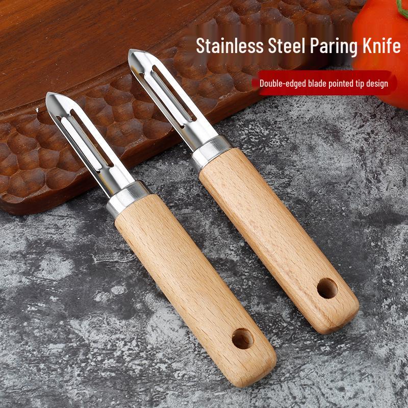 Wooden Handle Stainless Steel Fruit & Vegetable Peeler - Straight Type Peeling Knife for Kitchen Use.