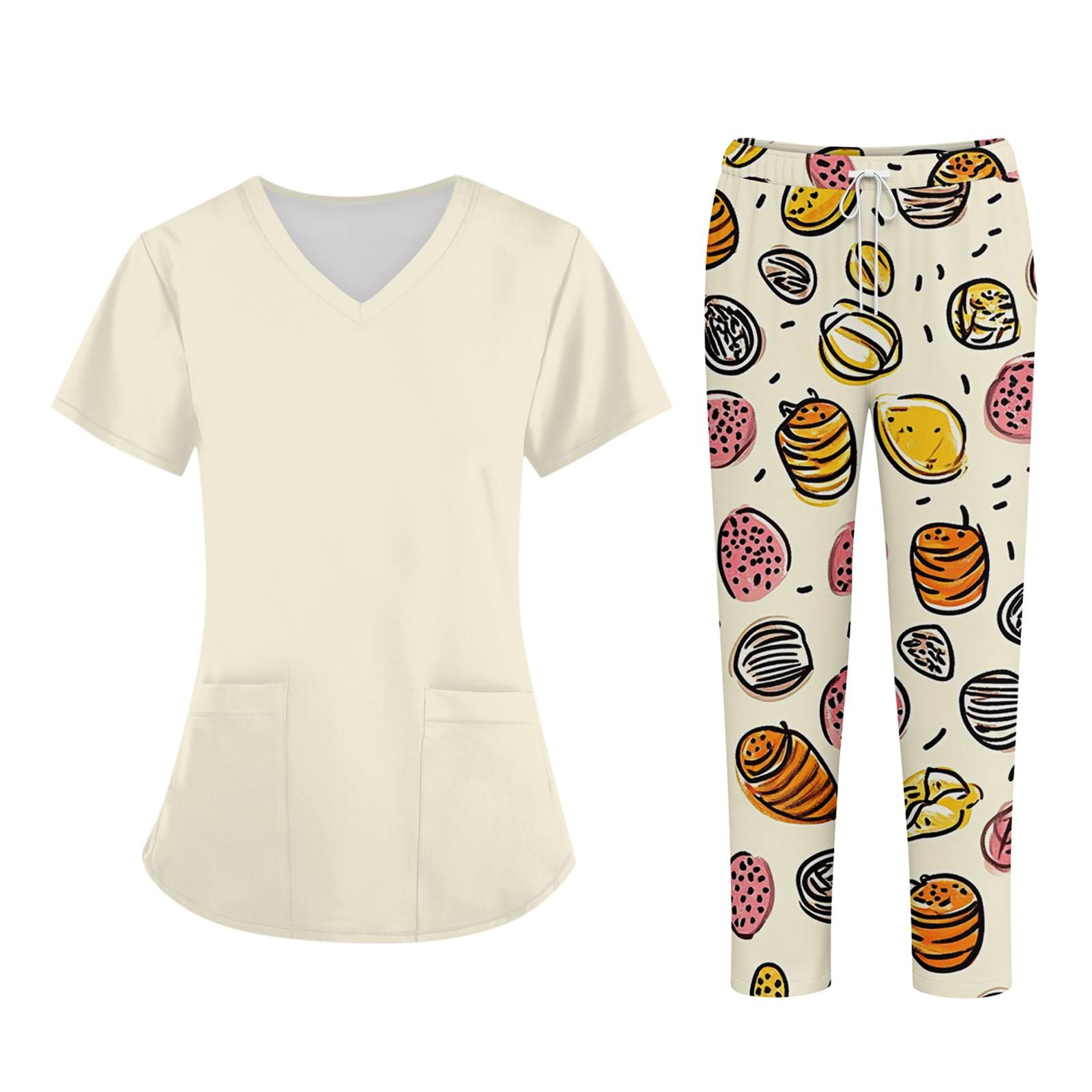 

Робоча уніформа з принтом для великих розмірів. Топи для жінок з хрестовим V-подібним вирізом, принтом на Хелловін, з короткими рукавами, веселі футболки, робочий одяг, футболки з кишенями XL помаранчевий