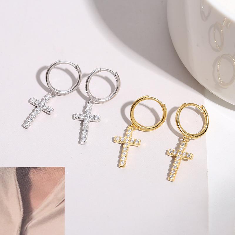 Nuovo arrivo 925 orecchini in argento sterling zircone croce orecchini pendenti per le donne regalo di compleanno orecchini gioielli di moda