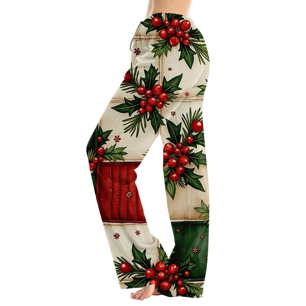 Women's Christmas Print Loose Fit Pajama Pants for Sleep and Home Relaxation