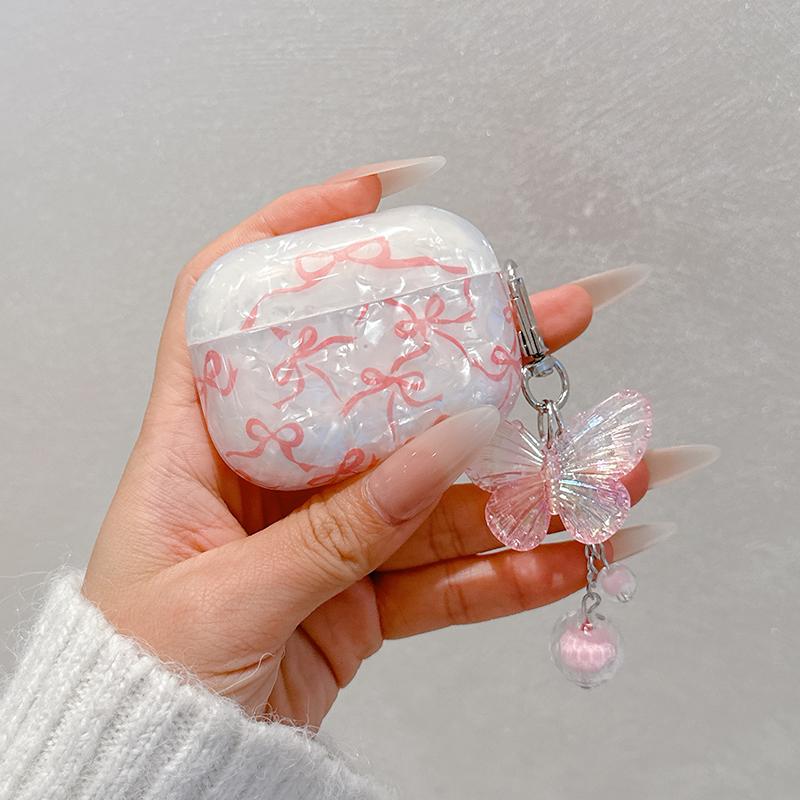 For Airpods 4 3 2 1 Case Cute Glitter Bow knot butterfly Shell pattern Crystal Soft Clear Earphone Cover For Airpods Pro 2 3 Protective
