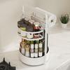 Rotating Spice Rack with Built-in Paper Degree Double-Layer Adjustable Towel Holder 360 Organizer Metal Height Kitchen Storage Rack