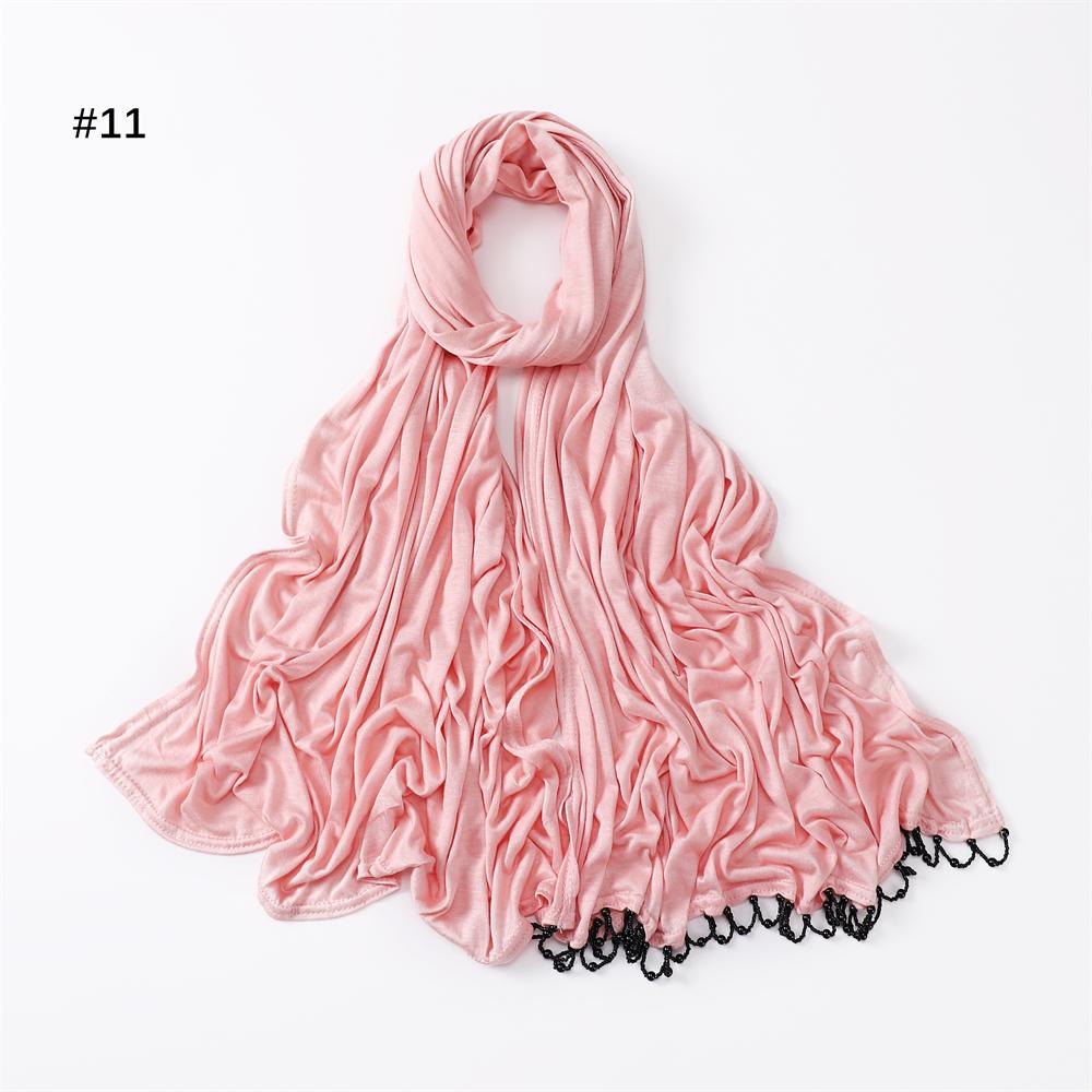 Handmade Beads Hijabs Mercerized Cotton Elasticity Jersey Hijab Muslim Women Basic Head Wrap Plain Solid Scarf Headscarf