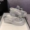 French Beautiful Muffin Thick-soled Rhinestone Cover Toe Slippers 2025 Summer New Outer Wear Premium Feeling with Skirt Sandals