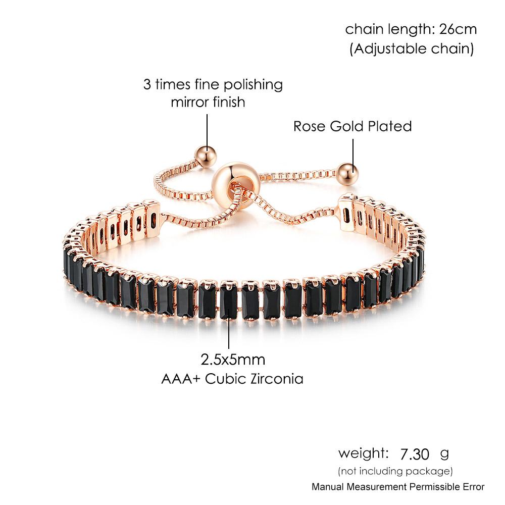 Black Iced Out Crystal Tennis Bracelets For Men Women Rectangle Zirconia Adjustable Chain on Hand Hip Hop Hippie Jewelry DZH051