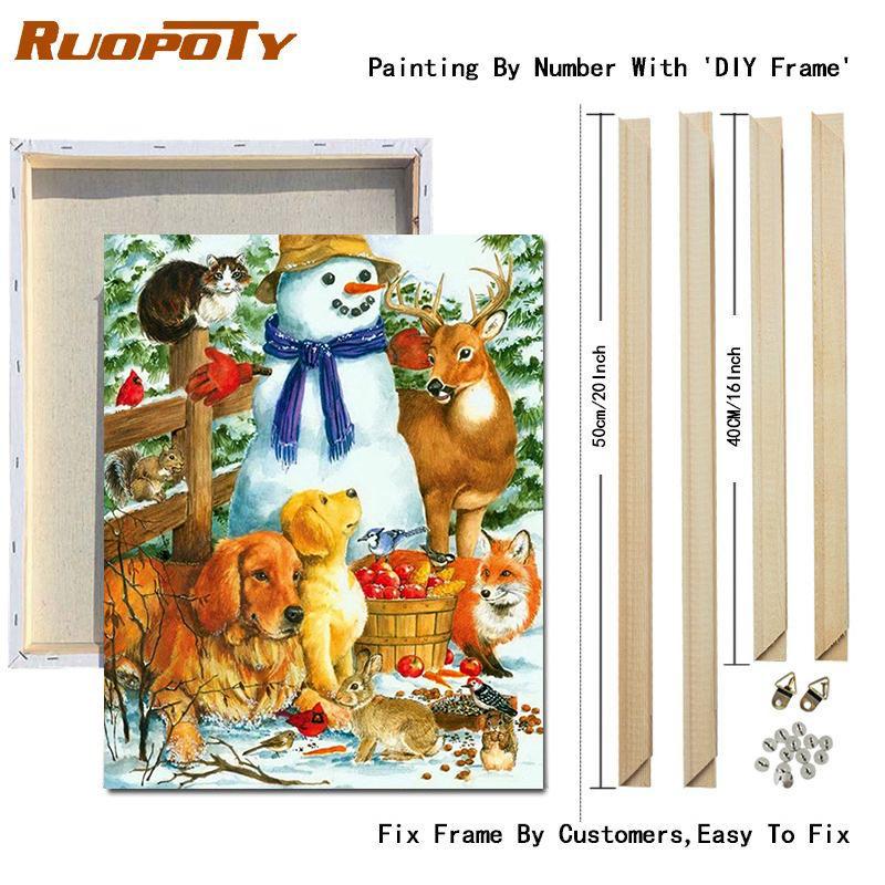 RUOPOTY Malování podle čísla Vánoční ručně malované jedinečné dárky Nástěnné obrazy podle čísla Sady sněhuláka do obývacího pokoje