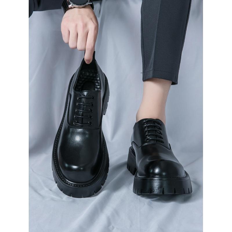Patent Leather Big Head Leather Shoes Spring and Autumn New British Style Retro Glossy Thick Sole Heightening Groom Leather Shoes