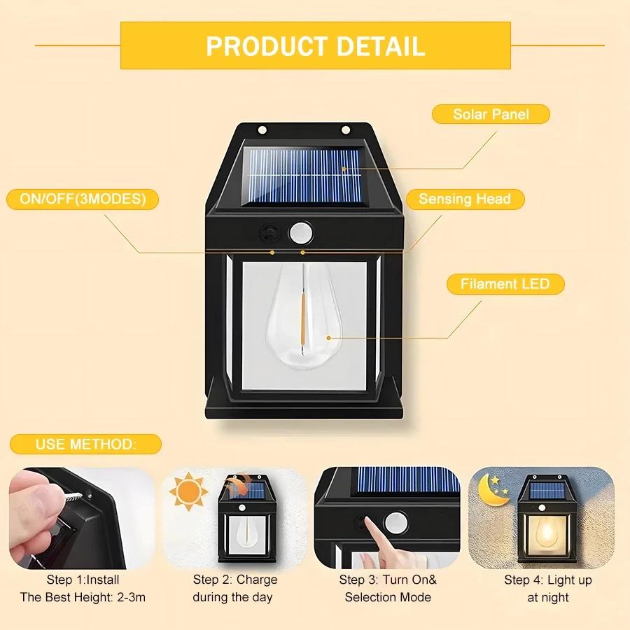 Outdoor Solar LED Wall Light, LED Sensor Light, Garden Landscape Light, Decorative Corrugated Light with Three Lighting Modes