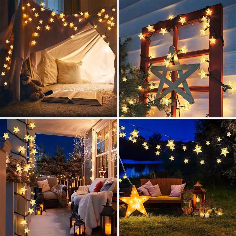 5/7/12M Outdoor Solar Holiday Garland Lamp LED Star String Lights for Garden Christmas Tree Wedding Party Balcony Decoration