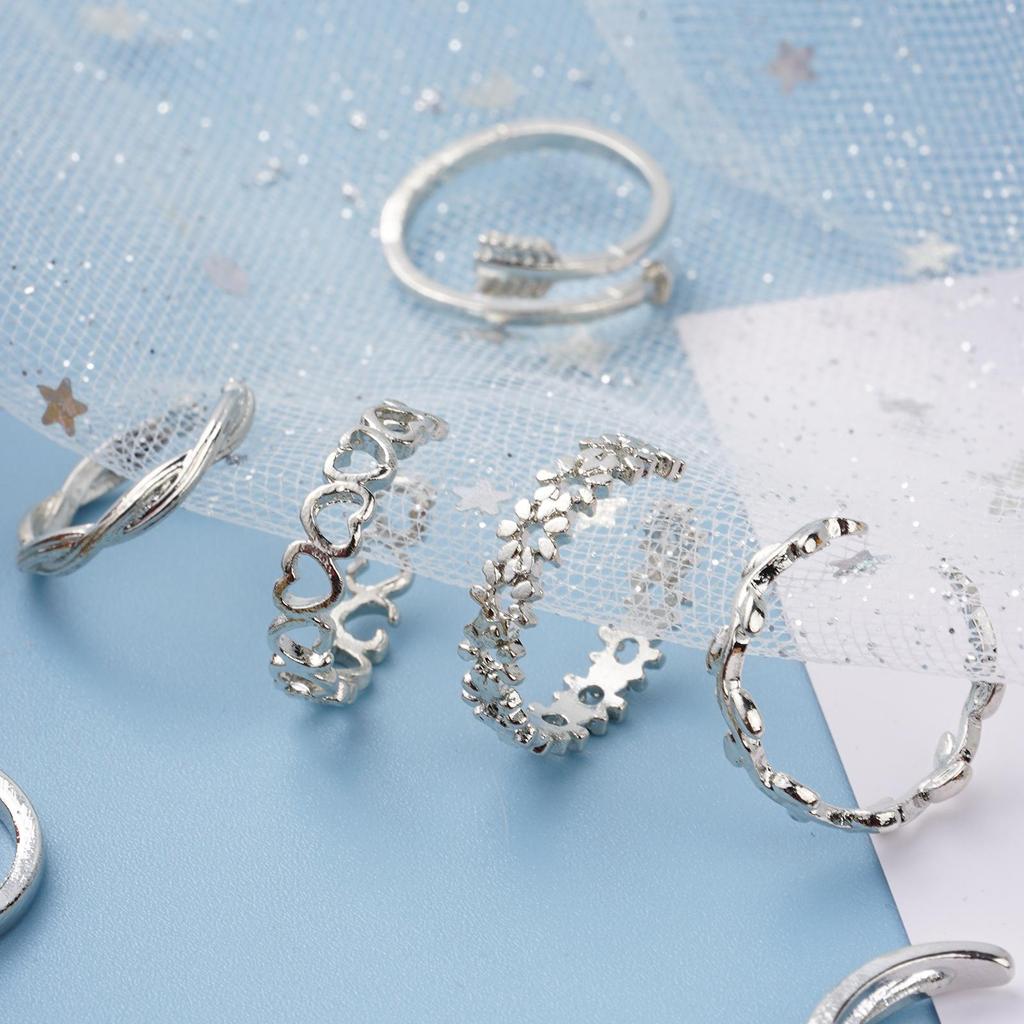 12 Stück Damen Zehenring Set Pfeil Knoten Stern Mond Designs Verstellbare Größe Anlaufgeschützt Bequem zu tragen Mode Fußschmuck