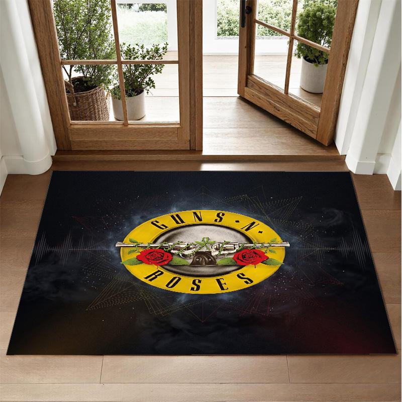 Guns N’ Roses Design Crystal Velvet Rug Soft Decorative Mat for Bedroom Entrance
