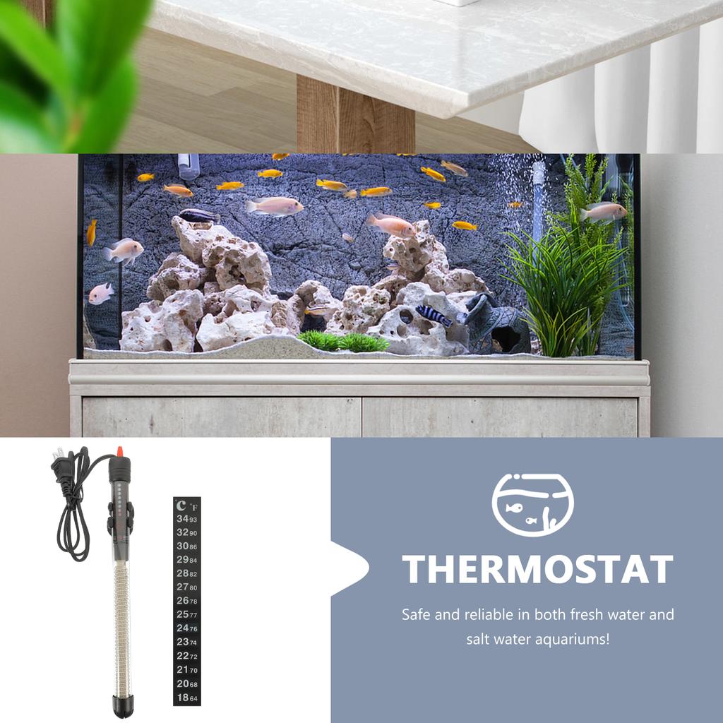 2pc 300W Glass Submersible Aquarium Heater With Thermometer For Freshwater Saltwater Fish Tank Heating Rod Us Plug Precise