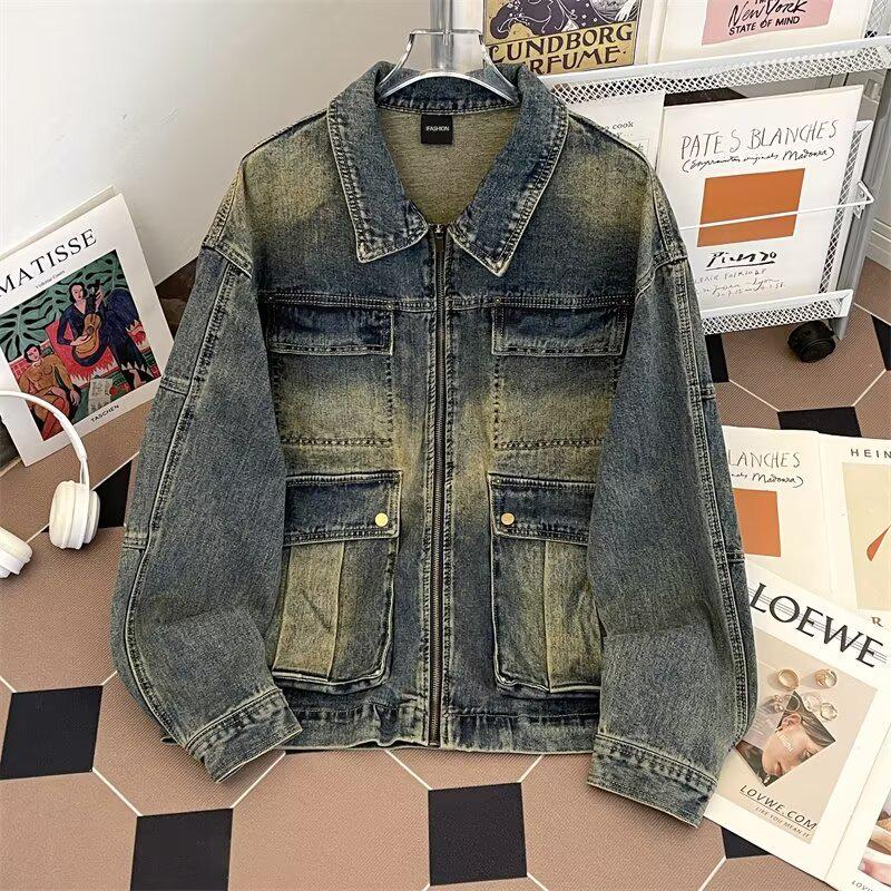 

Men s 2024 Heavyweight Retro Denim Jacket - Loose Fit for Autumn & Winter M