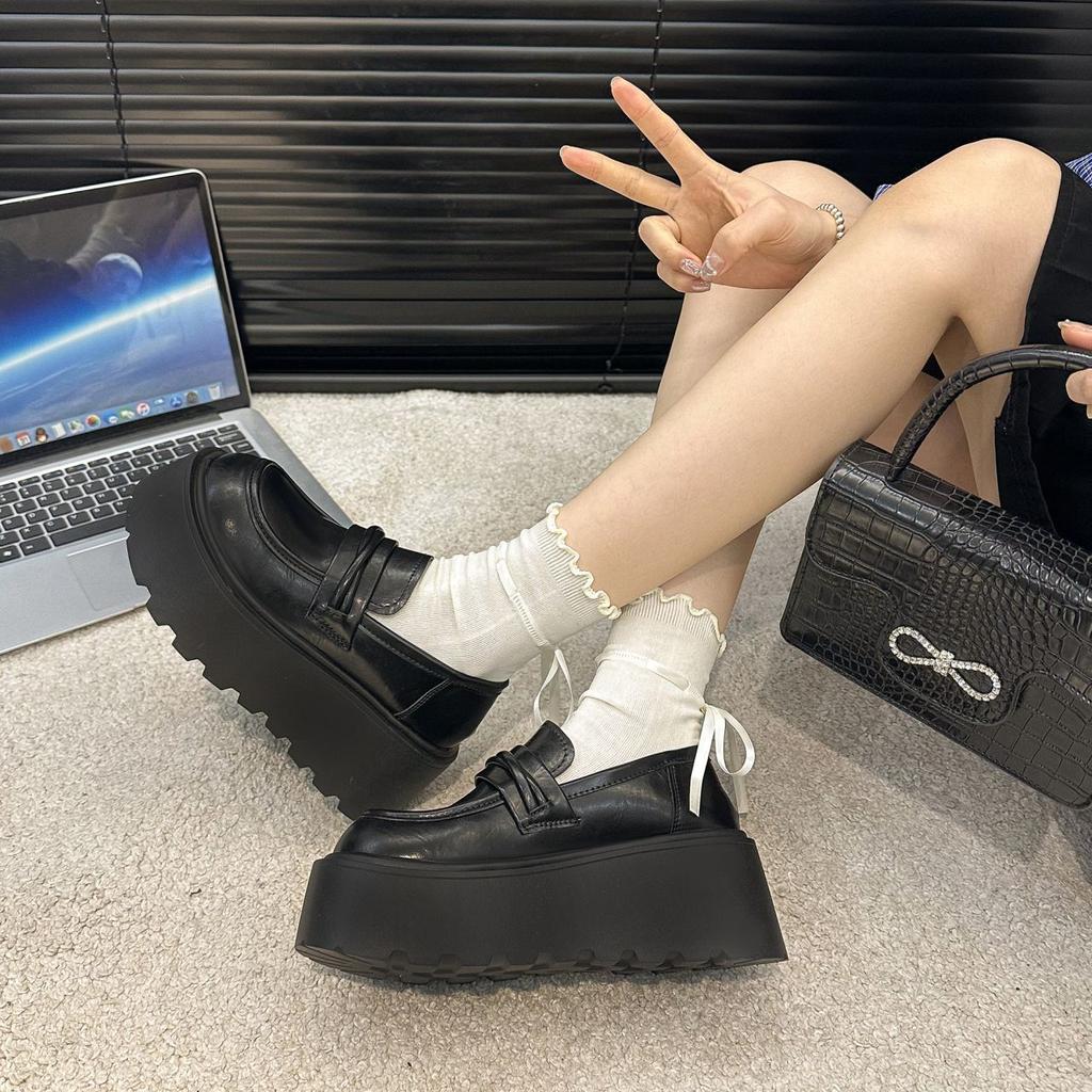 Versatile British Brown Retro Small Leather Shoes Platform Heightening Loafers Women's 2025 Autumn and Winter New Models