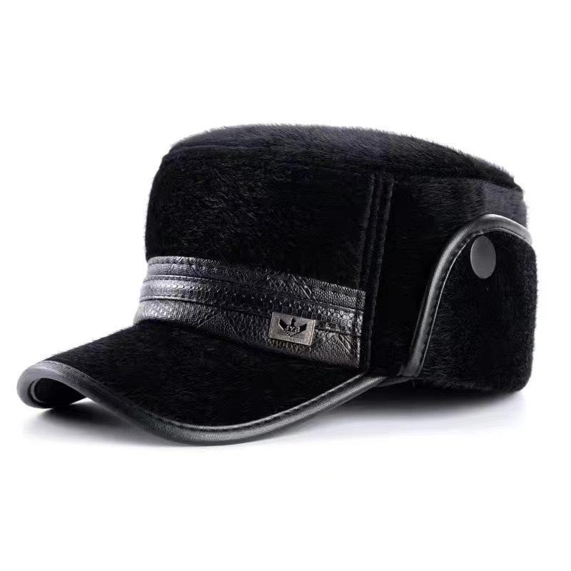 

Мужская шерстяная бейсболка с защитой ушей, морозостойкая и теплая для людей среднего и пожилого возраста. Зимняя одежда. Sable Flat Top чёрный