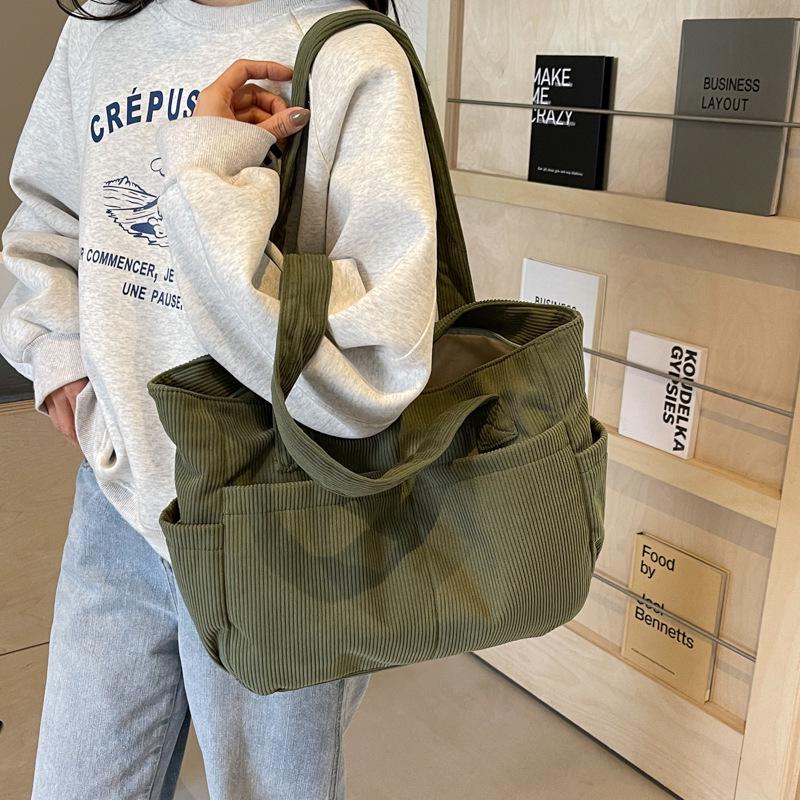 Large Capacity Corduroy Canvas Tote & Crossbody Handbag for Women - Versatile, Fashionable, High-End Shoulder Bag for Commute