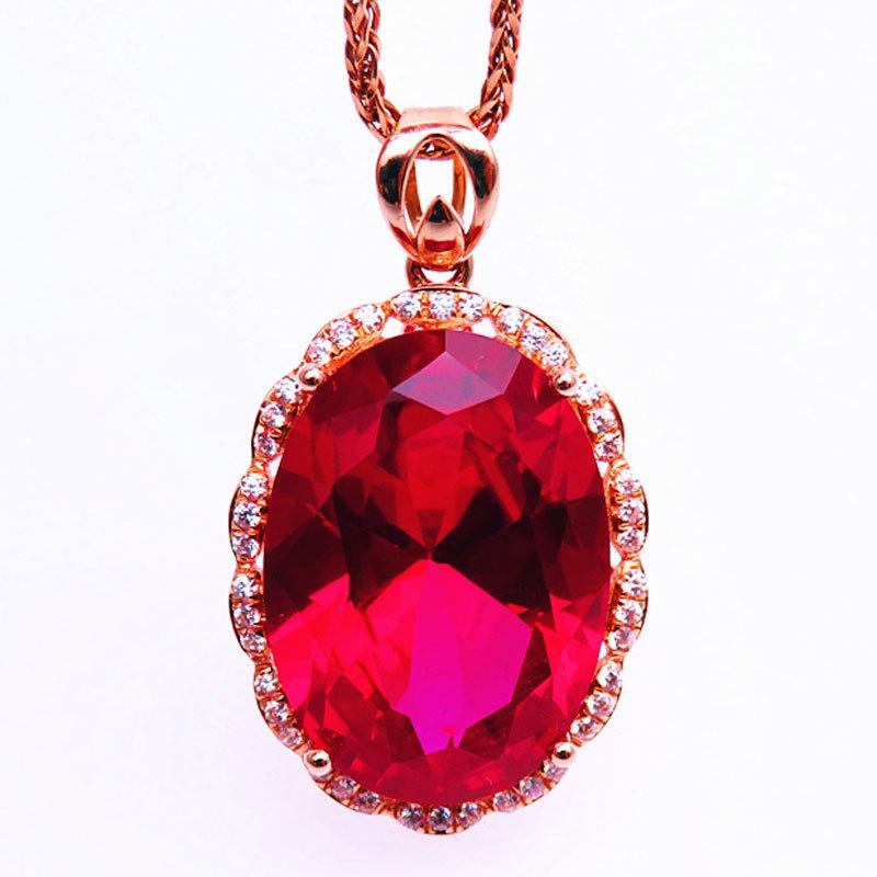 Изысканное чистое 585 Русское Фиолетовое Золото Поверхность Яйца Красный Камень Ожерелье Роскошное Высококачественное Темперамент Розовое Золото Кулон Ожерелье