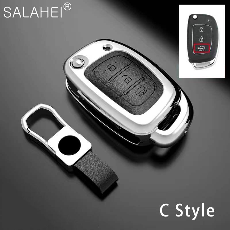Zinc Alloy+Leather Car Key Case Cover Shell For Hyundai Elantra Tucson I40 I20 I10 Ix35 Ix45 Creta Santa Fe H-1 Auto Accessories