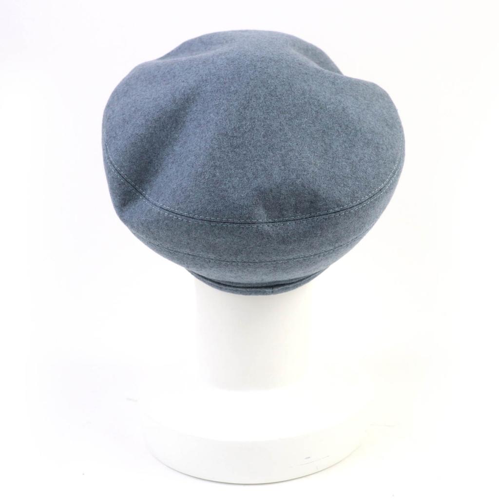 Excellent HERMES Beret Saint Honor Serie Metal Lining HPattern Hat Blue Gray Cashmere 58 Used