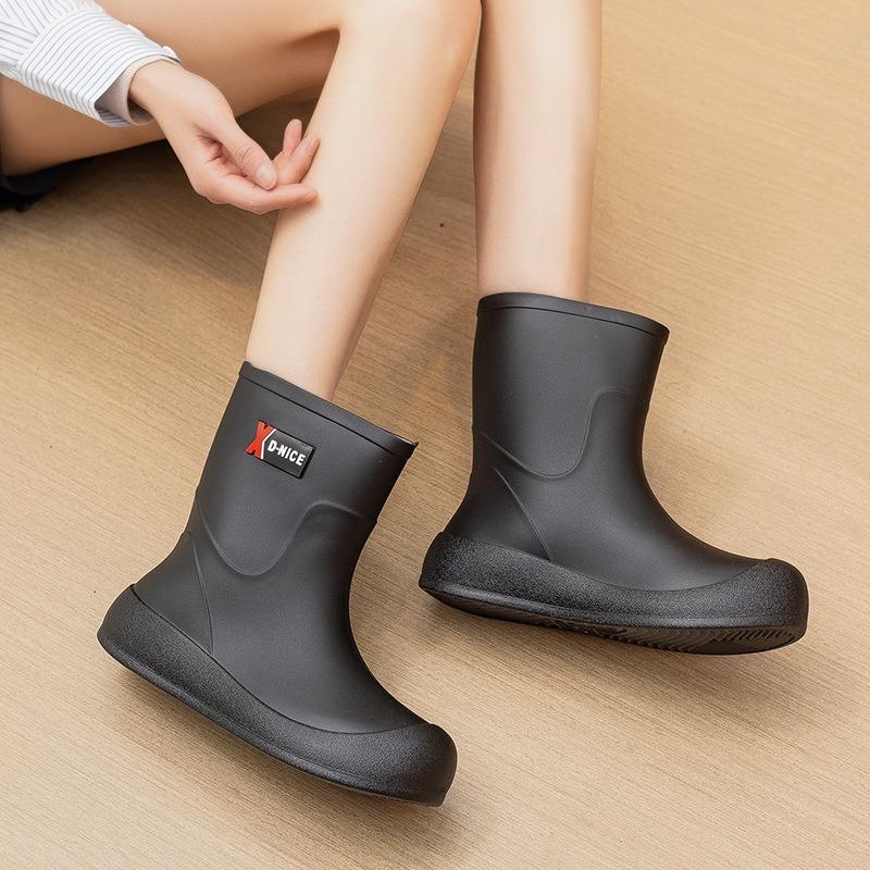 Fashion new women's wear-resistant rain shoes rain boots medium tube velvet warm water shoes kitchen non-slip waterproof work rubber shoes