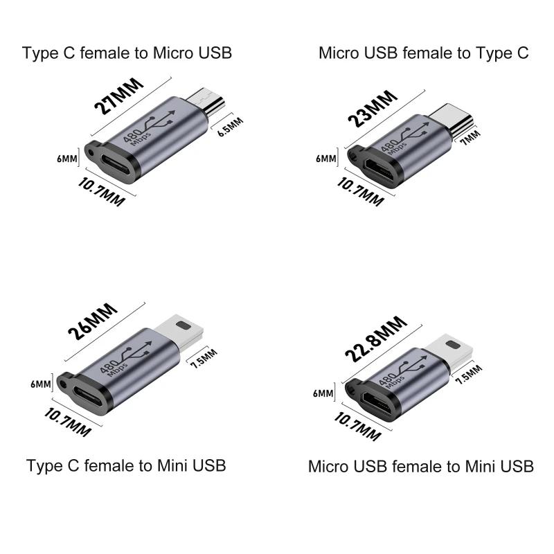 TypeC Female To Mini USB/Type C Female To Micro USB/Micro USB Female To Type C/Micro USB Female To Mini USB Connector Adapter