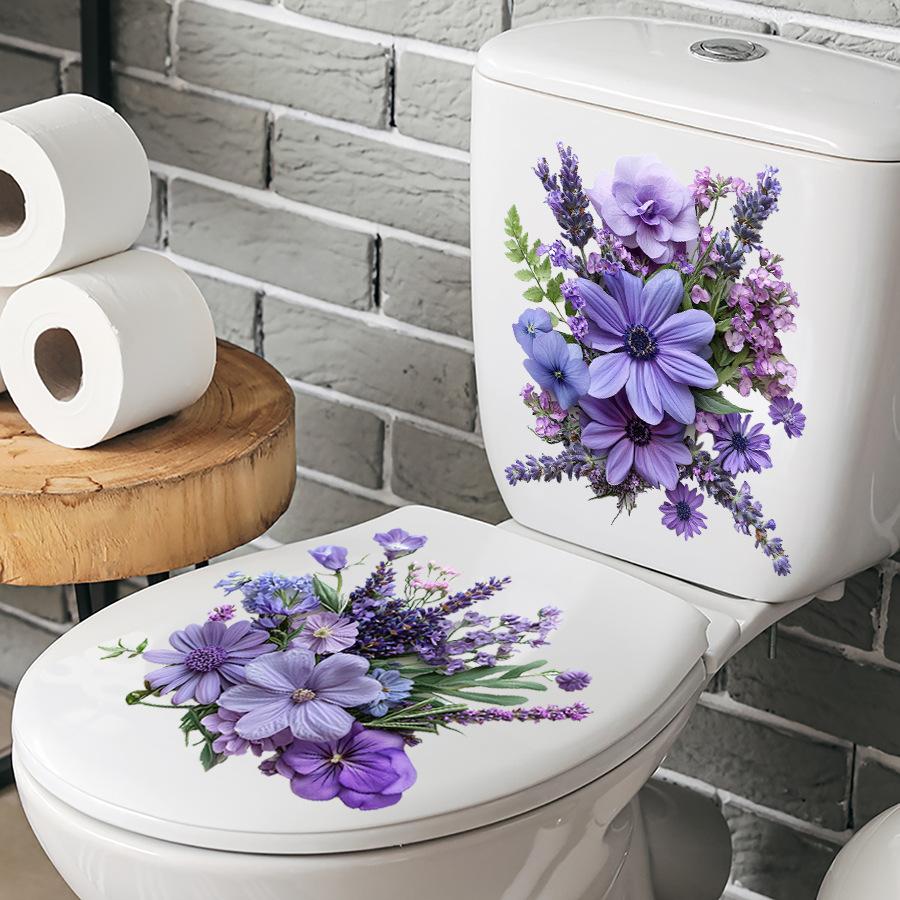 Self-adhesive Waterproof Toilet Stickers Purple Flowers Lavender for Bathroom Home Decor