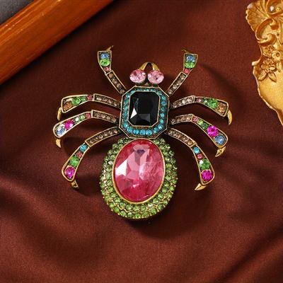 Exquisite Temperament Pink Oval Crystal Large Spider Brooch Fashion Trend Dress Pin Retro Corsage