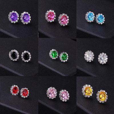 E856 Korean Oval Rhinestone Multi-Color Flash Diamond Zircon Earrings