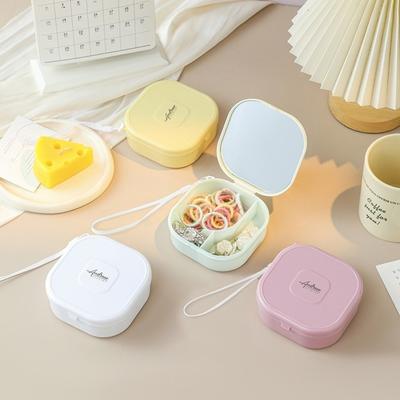Colorful Mini Cosmetic Storage Box with Mirror Portable Hair Tie Organizer Exqustite Versatile Jewelry Box for Women Girls