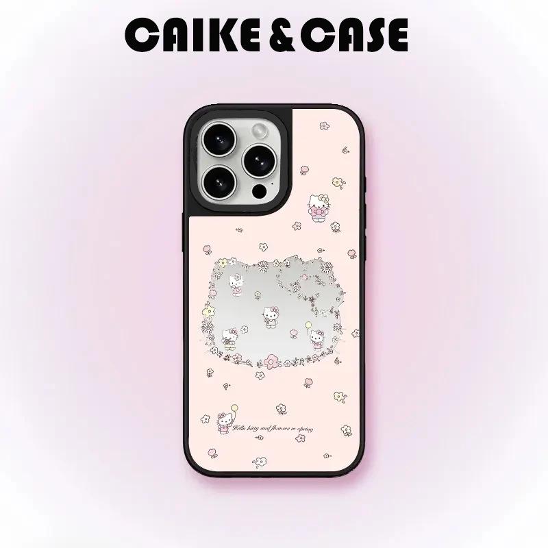 Kreatywne etui z lusterkiem w kształcie kwiatka i kotka dla iPhone 15 Pro Max