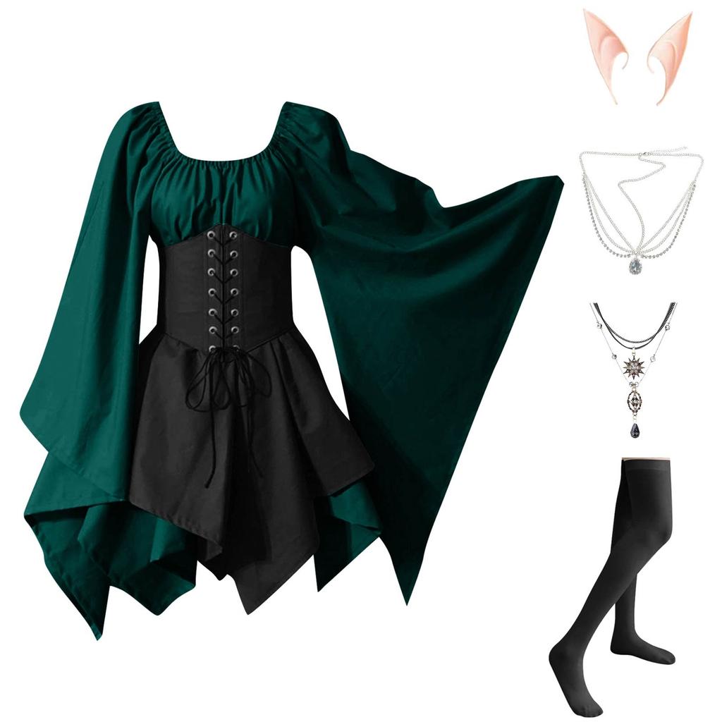 Women Fashion Long Sleeve Vintage Dress Cosplay Party Evening Night Formal Dress