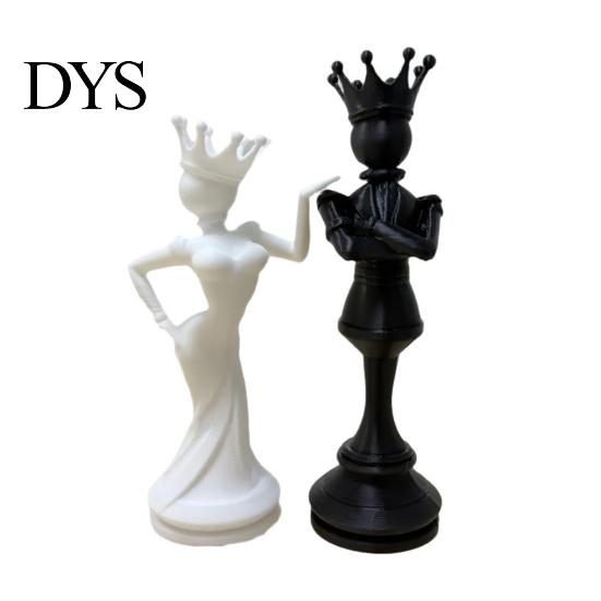 Modern Sculpture 2 Pcs Chess King And Queen Statue, 3D Printed Abstract Pieces Figure, Piece for Living Room, Bookshelf, Office Cabinet Desk Decor