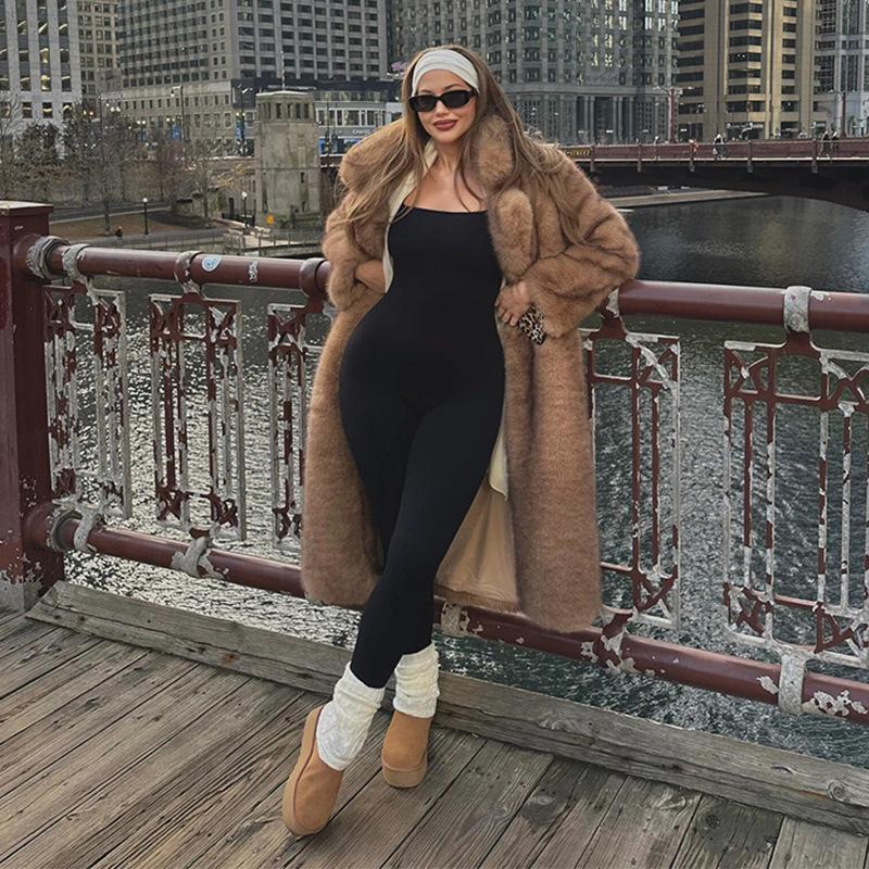 

2025 Winter Eco-Friendly Faux Fox Fur Coat for Women S коричневий