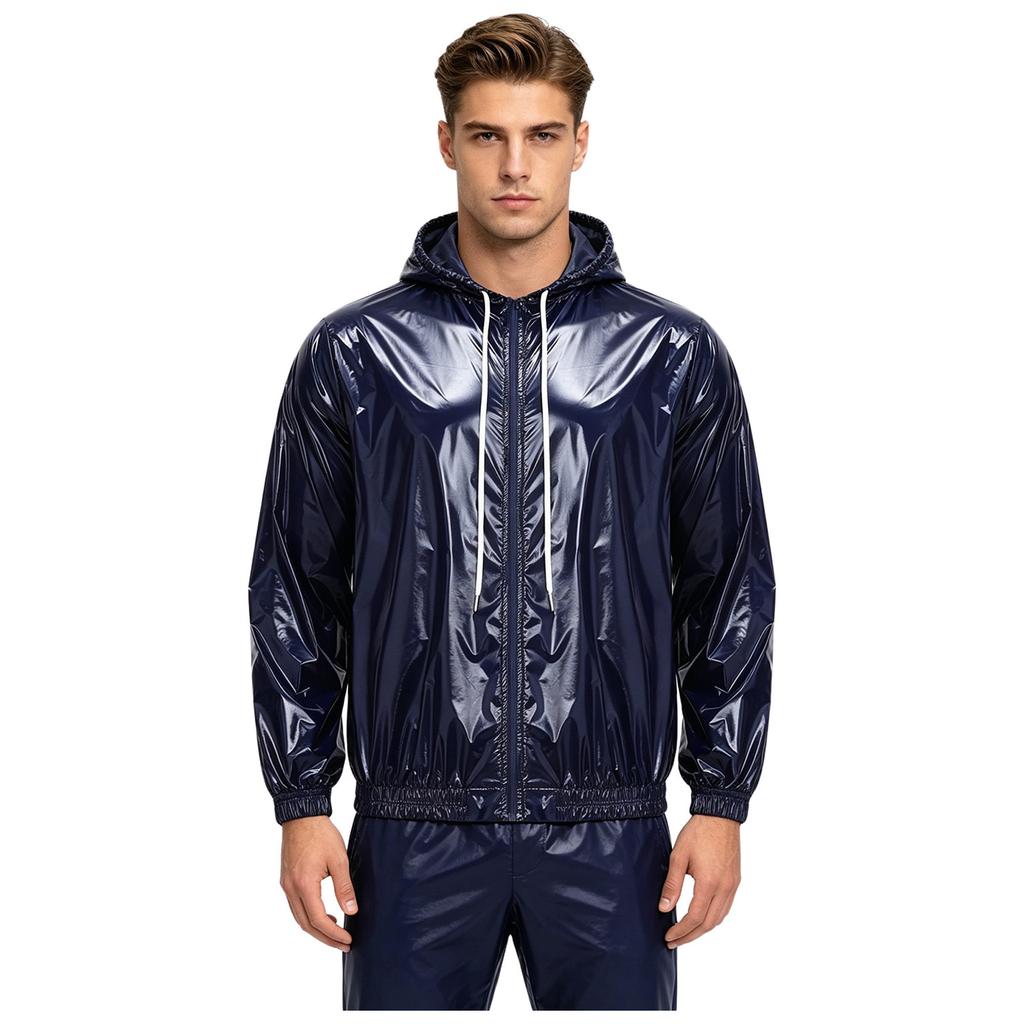S-3XL Men Waterproof Hooded Jacket Long Sleeve Front Zip Up Drawstring Raincoat Windbreaker for Hiking Fishing Biking Outdoor