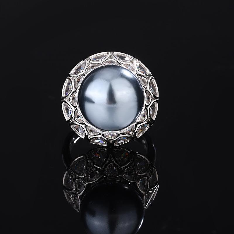 

Jewelry Copper Bottom Gold-Plated Imitation Pearl Retro Diamond-Set Women S Ring 14Mm