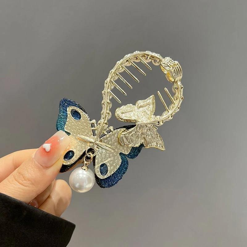 Butterfly Pearl Ponytail Clip Elegant Hair Accessories for Women Temperament Ball Hair Clip Metal Barrettes Headdress Head Buckle