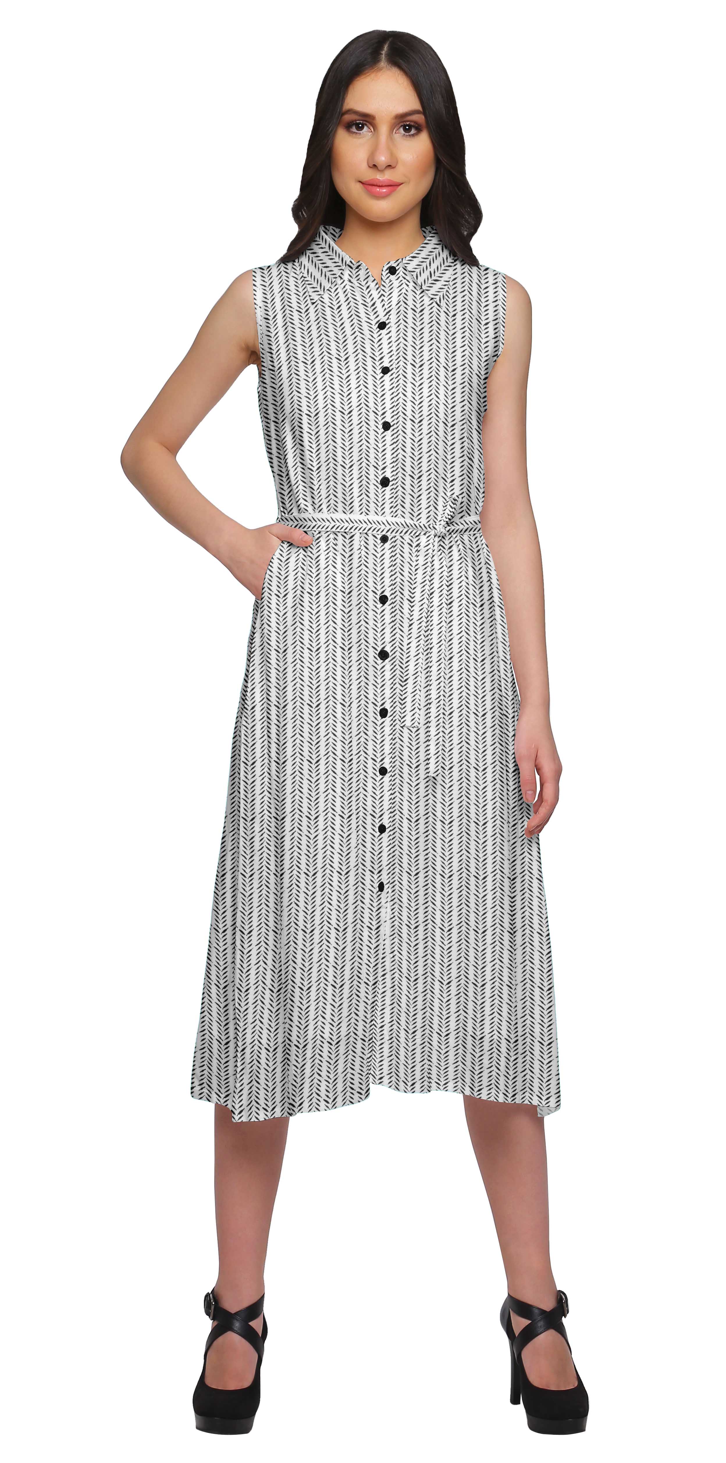 

Moomaya Adjustable Fabric Belt Printed Lapel Collar Button Down Casual Dress XS чорний