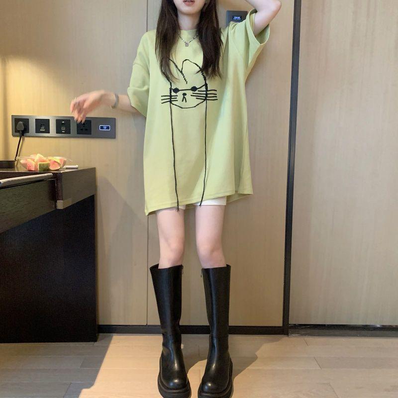 Sommermode Minimalistisch Altersreduzierend Rundhals Print Locker Lässig Einfarbig Vielseitig Oversize Kurzarm T-Shirt