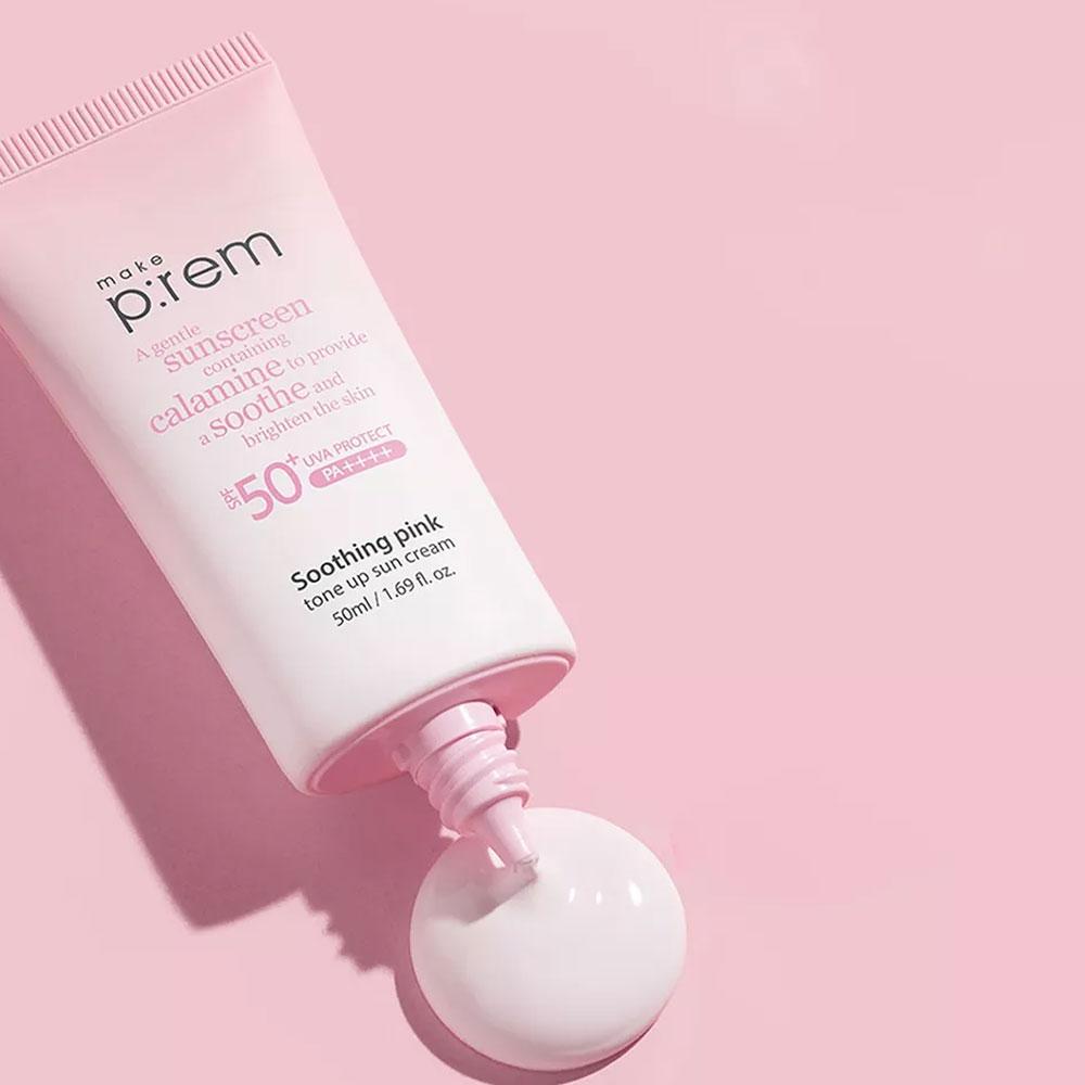 Make P:REM Soothing Pink Tone-up Sunscreen 50ml (SPF50+)