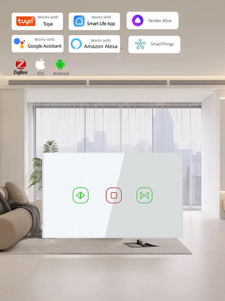 Zigbee Smart Touch Curtain Switch with Alexa Voice Control and Tuya Integration