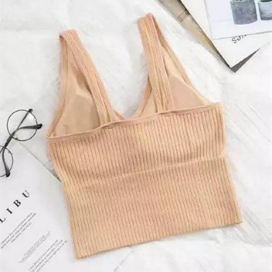 Bustier 881 V-Neck Wind Vest: Wire-Free Sports Bra with Chest Pads - Women's Beautiful Back Camisole